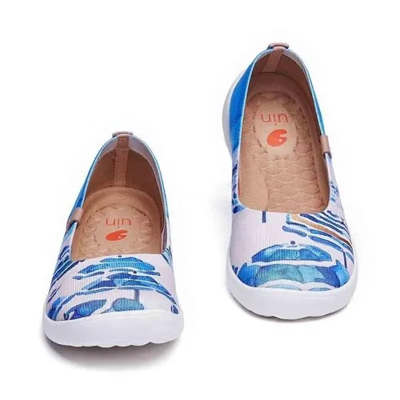 UIN Women's Ballet Flats Slip On Pointed Toe Casual Loafer Shoes(Beach Umbrella)