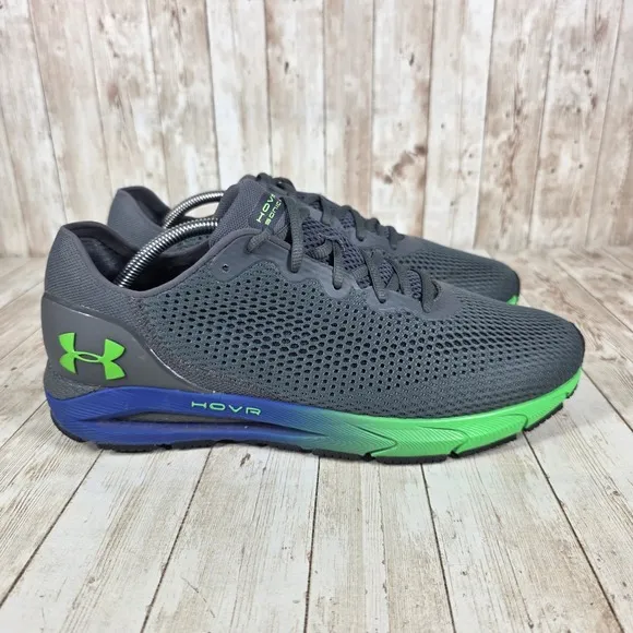 Under Armour HOVR Sonic STRT Running Shoes Gray Green Athletic Mens Size 12
