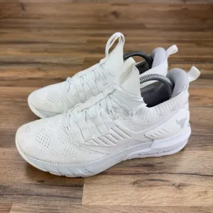 Under Armour Size 8 HOVR Project Rock 3 White Athletic Shoes