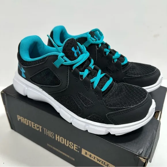 Under Armour UA Thrill Women Running Shoes Black Teal Athletic Sneaker
