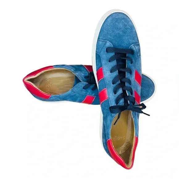 VELLAPAIS DUBOCE SUEDE SNEAKER NAVY &amp;‎ RED LEATHER ACCENTS NEVER WORN SIZ…