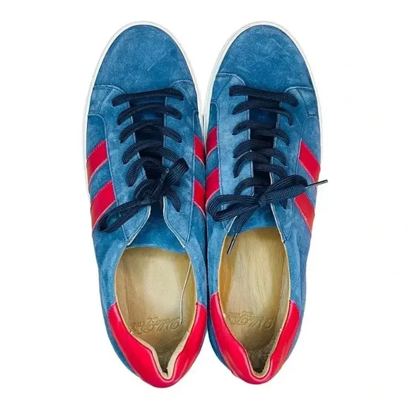 VELLAPAIS DUBOCE SUEDE SNEAKER NAVY &amp;‎ RED LEATHER ACCENTS NEVER WORN SIZ…