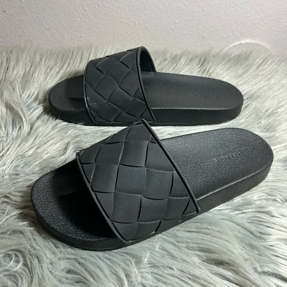 VINCE Women's Watley Woven EVA Sandal Black Woven Slide Sandals Size W8/M6