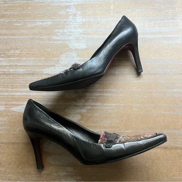 Vintage Burberry Novacheck Leather Heels Preppy Career Work Wear Womens 9.5