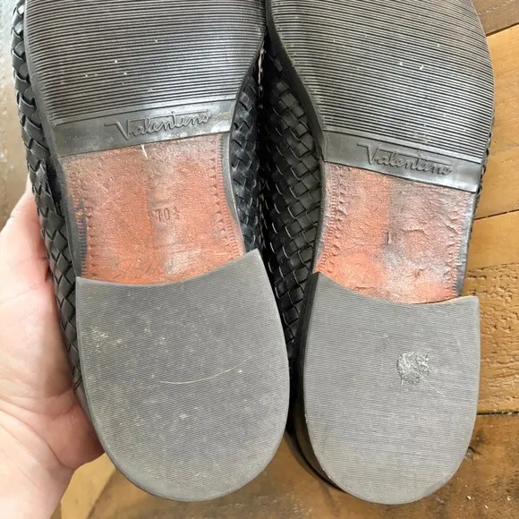 VINTAGE DE LA RENTIS Black Leather Woven Loafers Made in Spain Dress Shoes 10.5