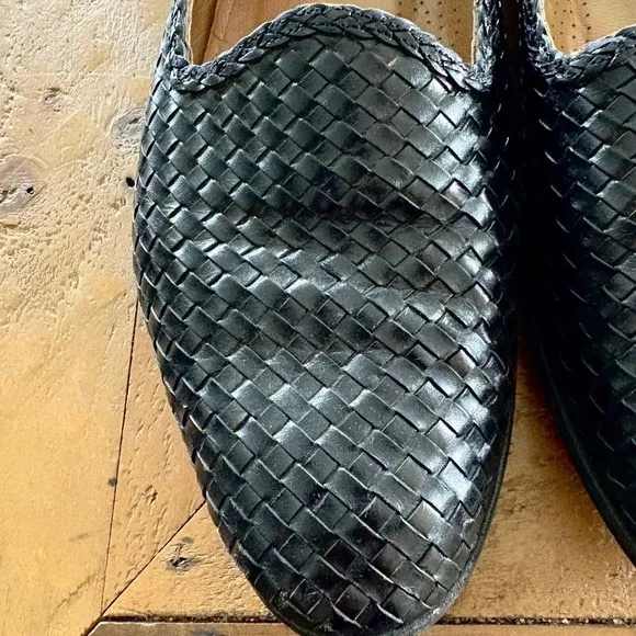 VINTAGE DE LA RENTIS Black Leather Woven Loafers Made in Spain Dress Shoes 10.5