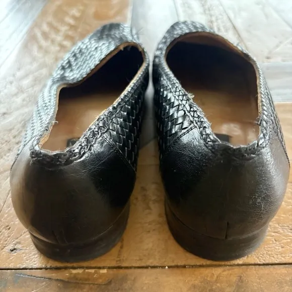 VINTAGE DE LA RENTIS Black Leather Woven Loafers Made in Spain Dress Shoes 10.5