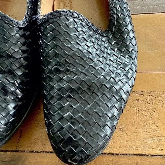 VINTAGE DE LA RENTIS Black Leather Woven Loafers Made in Spain Dress Shoes 10.5