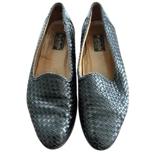 VINTAGE DE LA RENTIS Black Leather Woven Loafers Made in Spain Dress Shoes 10.5
