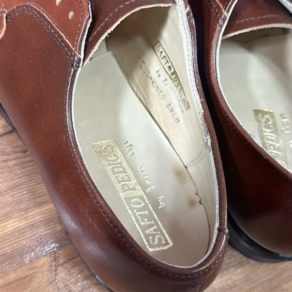 Vintage Safto Pedics by Iron Age MEN 7 BROWN LEATHER STEEL TOE OXFORD work shoes