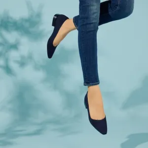 VIVAIA Knit Pointed-Toe Block Heel Comfortable Classic Navy Blue EU/39 US/8