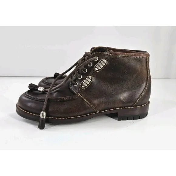 Vtg Cole Hann Boots Women’s Sz 8 Brown Leather Chukka Boots Metal Accents Ankle