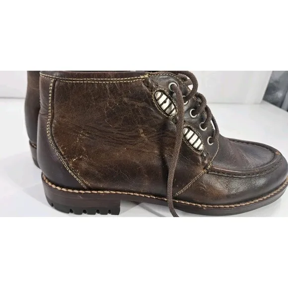 Vtg Cole Hann Boots Women’s Sz 8 Brown Leather Chukka Boots Metal Accents Ankle