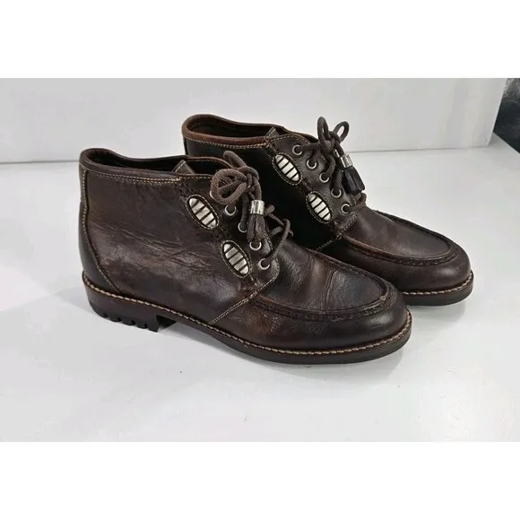 Vtg Cole Hann Boots Women’s Sz 8 Brown Leather Chukka Boots Metal Accents Ankle