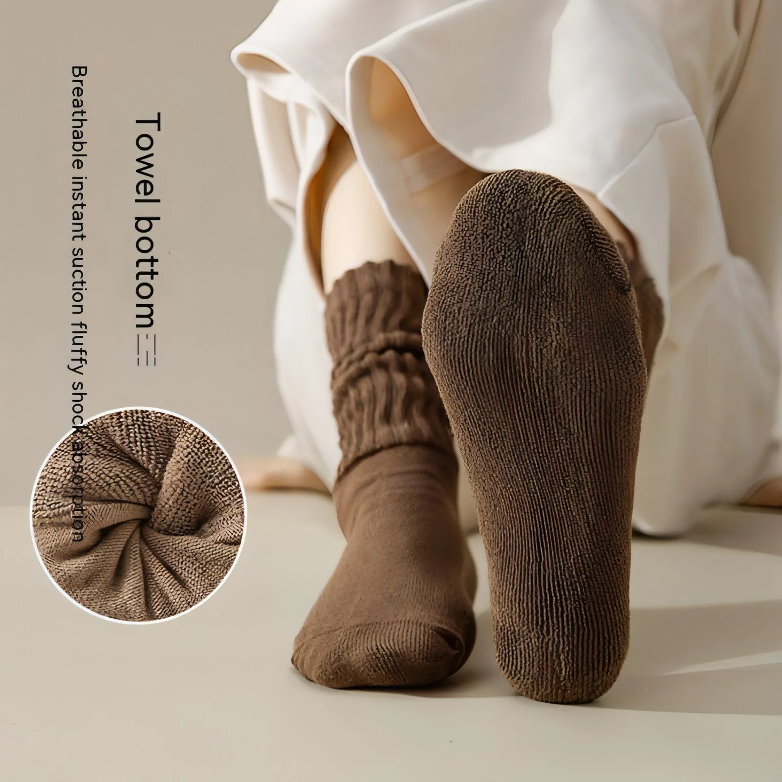 Winter Fleece-lined Thickened Middle Tube Cotton Thermal Terry Long
