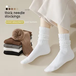 Winter Fleece-lined Thickened Middle Tube Cotton Thermal Terry Long