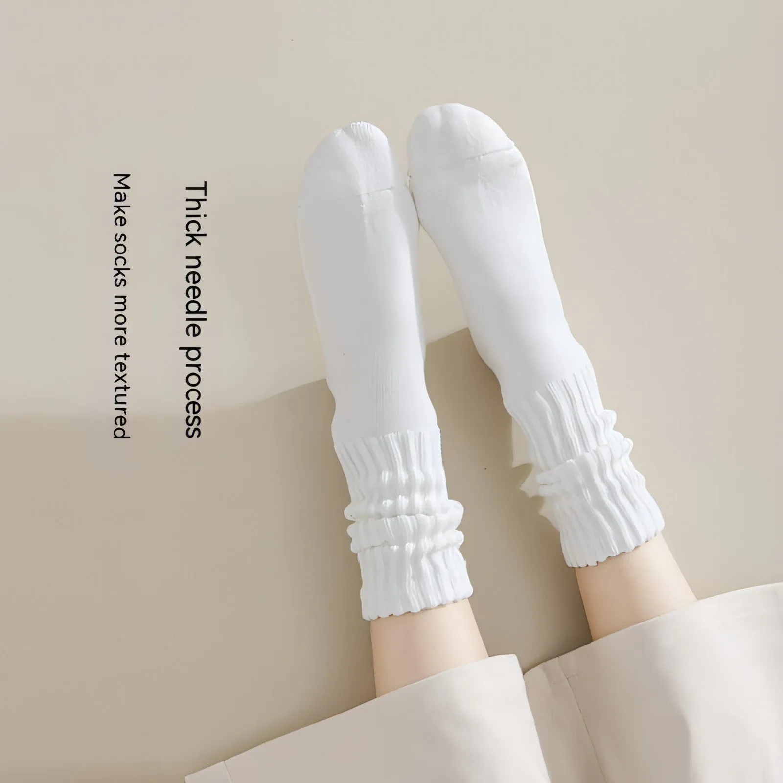 Winter Fleece-lined Thickened Middle Tube Cotton Thermal Terry Long