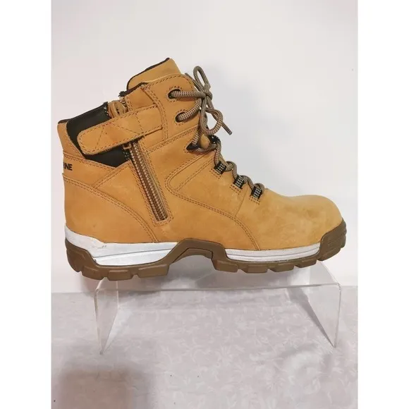 Wolverine Steel Cap safety waterproof tan leather boots Men 11 EW Woman 12.5