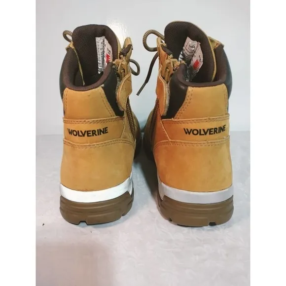 Wolverine Steel Cap safety waterproof tan leather boots Men 11 EW Woman 12.5