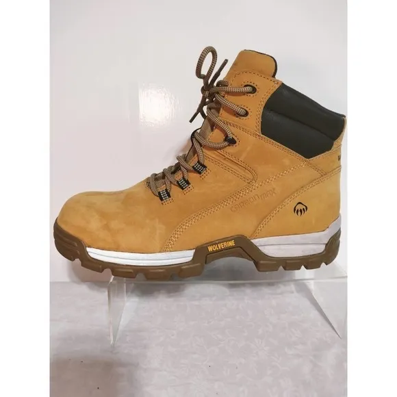 Wolverine Steel Cap safety waterproof tan leather boots Men 11 EW Woman 12.5
