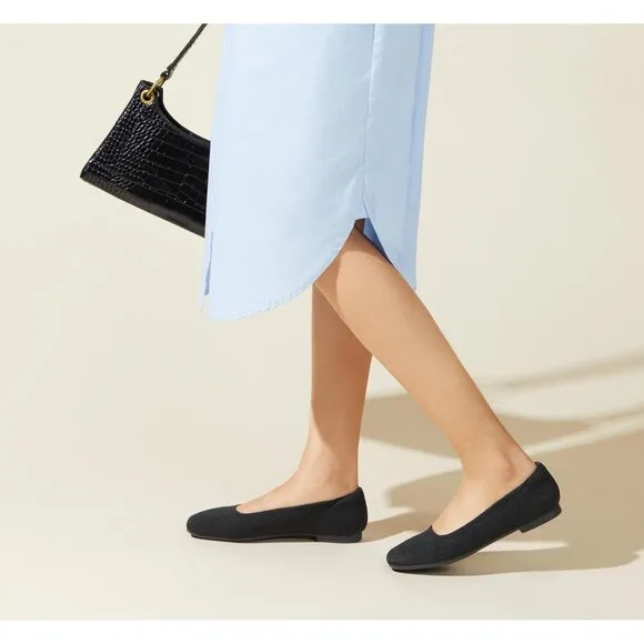Women, Square Toe Ballet Flats Shoes, Washable Comfortable Knit Flats