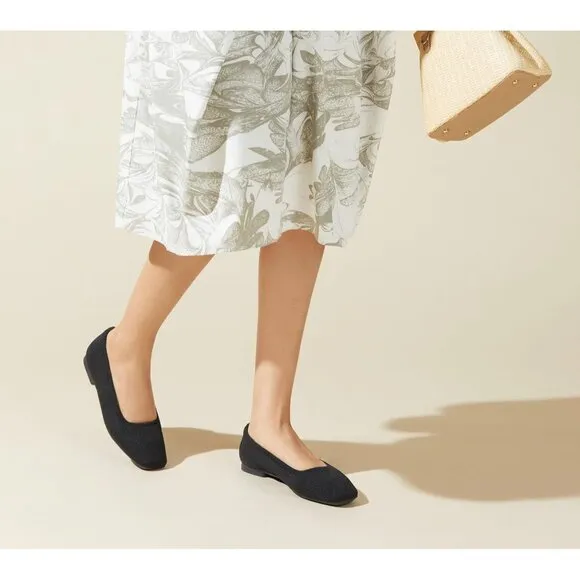 Women, Square Toe Ballet Flats Shoes, Washable Comfortable Knit Flats