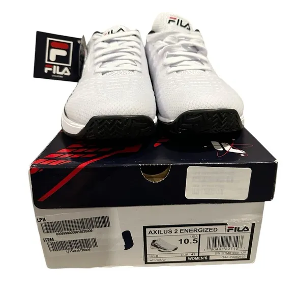 Women’s Fila White Black Sneakers Size 10.5. Brand New with the Original Box.