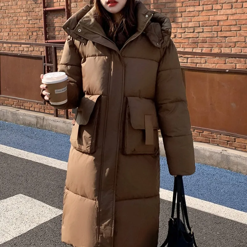 Women's Mid-Length Warm Windproof Quilted Puffer Coat With Hood