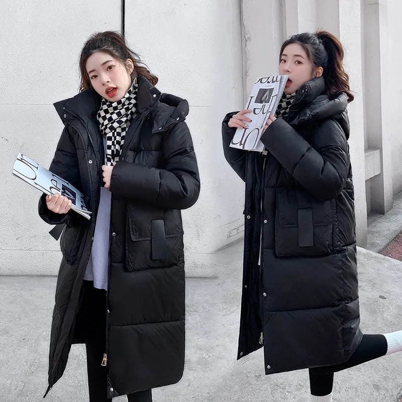 Women's Mid-Length Warm Windproof Quilted Puffer Coat With Hood