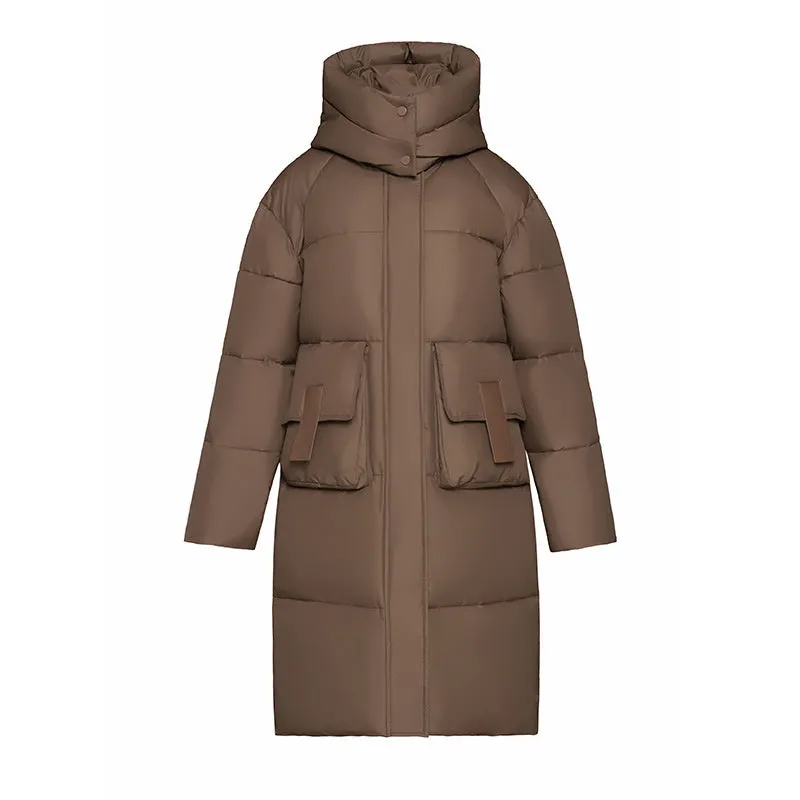 Women's Mid-Length Warm Windproof Quilted Puffer Coat With Hood