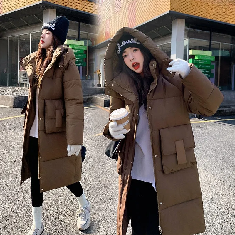 Women's Mid-Length Warm Windproof Quilted Puffer Coat With Hood