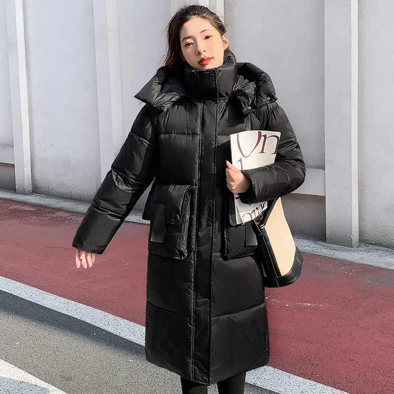 Women's Mid-Length Warm Windproof Quilted Puffer Coat With Hood