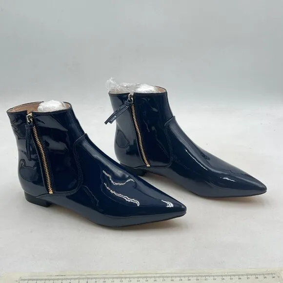 XYD Navy Formal Pointed Toe Ankle Boots Low Heel Double Side Zippers Dress Shoes