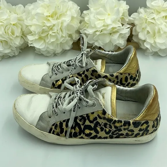 Zadig &amp; Voltaire Leo Wild Women's Sneakers Sz 41 Brown Black Leather Shoes